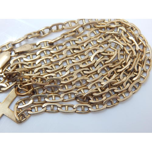 335 - 9ct Gold Fancy Link Chain with Cross Pendant: Length 74cm: Weight 17.28g