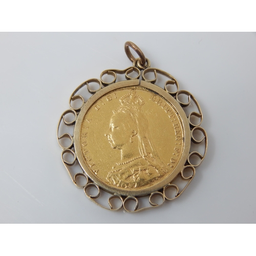 336 - QV 1890 Full Gold Sovereign, Loose in 9ct Gold Pendant Mount: Gross weight 10.36g