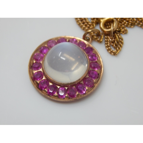 338 - Victorian 9ct Gold Ruby & Moonstone Pendant on 9ct Gold Chain: Gross weight 5.21g