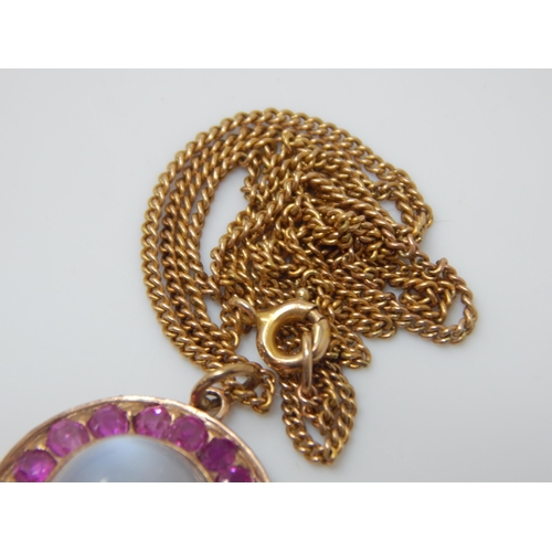 338 - Victorian 9ct Gold Ruby & Moonstone Pendant on 9ct Gold Chain: Gross weight 5.21g