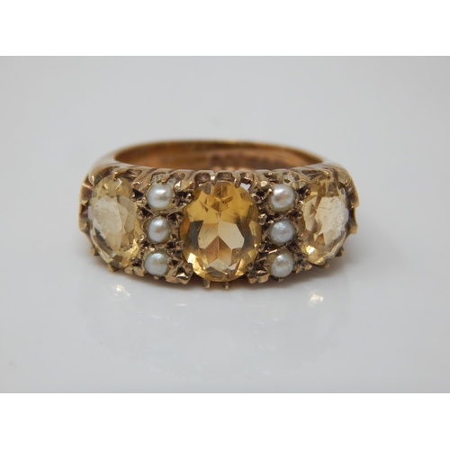 348 - 9ct Gold Citrine & Pearl Set Ring: Size K: Gross weight 4.93g