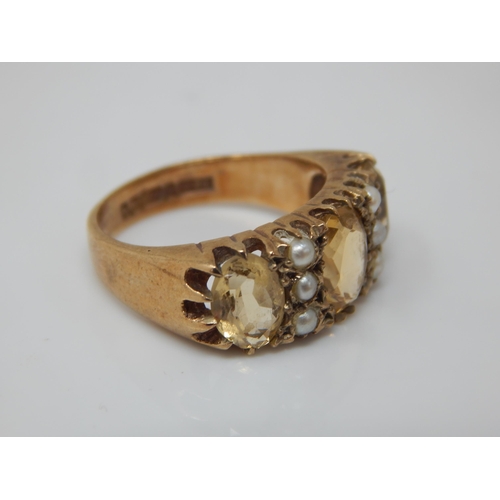 348 - 9ct Gold Citrine & Pearl Set Ring: Size K: Gross weight 4.93g