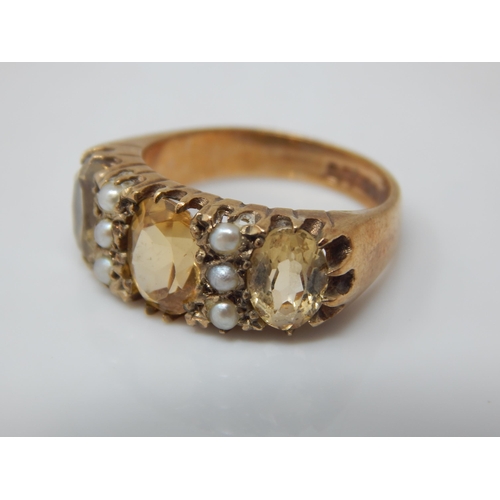 348 - 9ct Gold Citrine & Pearl Set Ring: Size K: Gross weight 4.93g