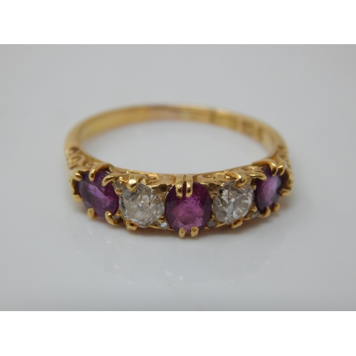 353 - Victorian 18ct Gold Diamond & Ruby Set Ring: Hallmarked Birmingham 1897: Size P: Gross weight 3.47g