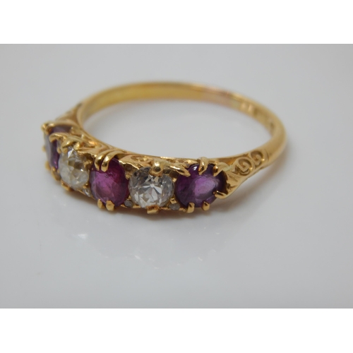 353 - Victorian 18ct Gold Diamond & Ruby Set Ring: Hallmarked Birmingham 1897: Size P: Gross weight 3.47g
