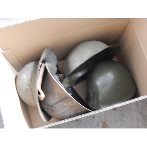 977 - 3 x military helmets with liners and chinstraps