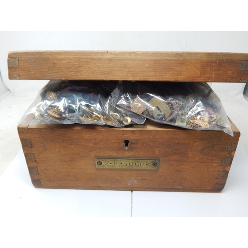 999A - A Wooden Box containing a Quantity of Militaria Including Brass A.R.P & Air Warden Plaques, Cap Gun,... 