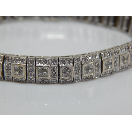 128 - Stunning 18ct White Gold Diamond Panel Link Bracelet Set with Princess Cut & Round Brilliant Cut Dia... 