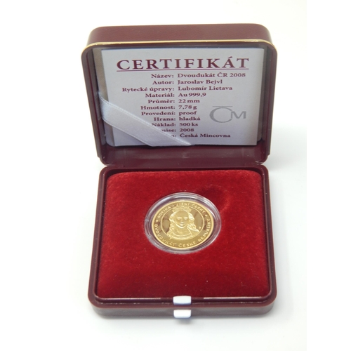 35D - 24ct Gold Czech Republic, Two-ducat 2008, Au 999,9, 7.78g, Czech Mint, PROOF in case of Issue with C... 