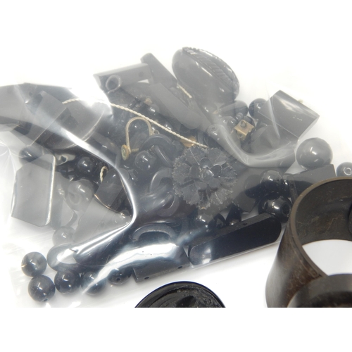 123 - A Collection of Whitby Jet Jewellery Including Bangle, Brooches, Bracelet, Hat Pin, Beads etc