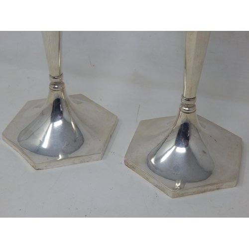 52 - Judaica: A Pair of Tall Ezada 925 Sterling Silver Hollow Candlesticks: Height 35cm: Weight 392g