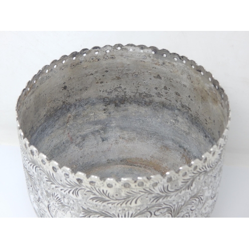 54 - A Middle Eastern White Metal Bowl with Engraved Decoration & Pierced Shaped Rim: Measures 15.8cm dia... 