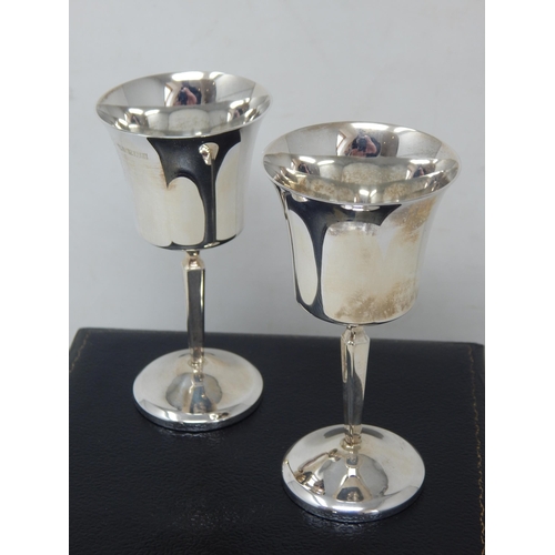 55 - A Pair of Silver Goblets Hallmarked Birmingham 1974 by Bishton's Ltd in Original Fitted Case: Height... 