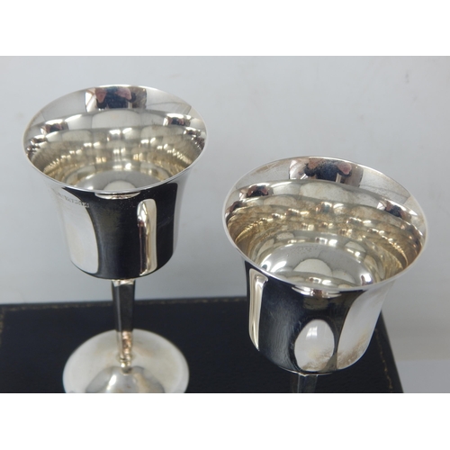 55 - A Pair of Silver Goblets Hallmarked Birmingham 1974 by Bishton's Ltd in Original Fitted Case: Height... 