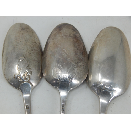 65 - 3 x 18th Century Hallmarked Silver Picture Back Spoons: Length 20cm: Various Dates & Makers: Weight ... 