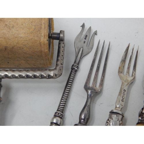 68 - A Quantity of Hallmarked Silver Including Ink Blotter Roller, Pickle Forks etc: Various Dates & Make... 