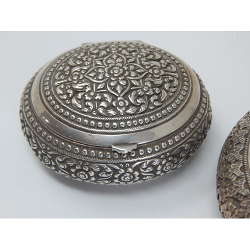 72 - A Persian? Silver Snuff Box & Tobacco Box with all over intricate decoration: Weight 142g