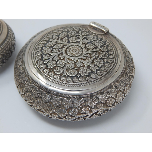 72 - A Persian? Silver Snuff Box & Tobacco Box with all over intricate decoration: Weight 142g