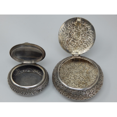 72 - A Persian? Silver Snuff Box & Tobacco Box with all over intricate decoration: Weight 142g