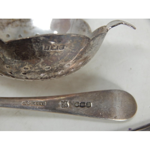 75 - Hallmarked Silver Including a 18th Century Ladle, Tea Strainer, Sifter Spoon & replica Roman Spoon: ... 