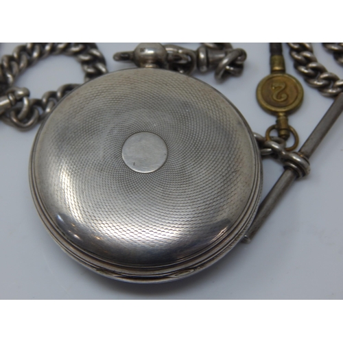 79 - Victorian Gentleman's Silver Key Wind Open Face Pocket Watch: The Silver Dial Engraved with a Villag... 