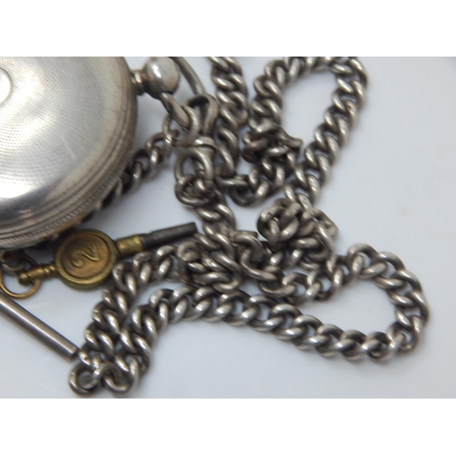 79 - Victorian Gentleman's Silver Key Wind Open Face Pocket Watch: The Silver Dial Engraved with a Villag... 