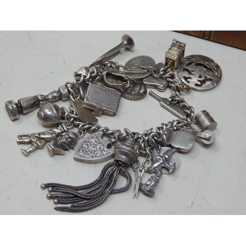 82 - A Quantity of Silver Including a Charles Horner Hatpin, Charm Bracelets, Bangle etc: Weight 174g: Al... 