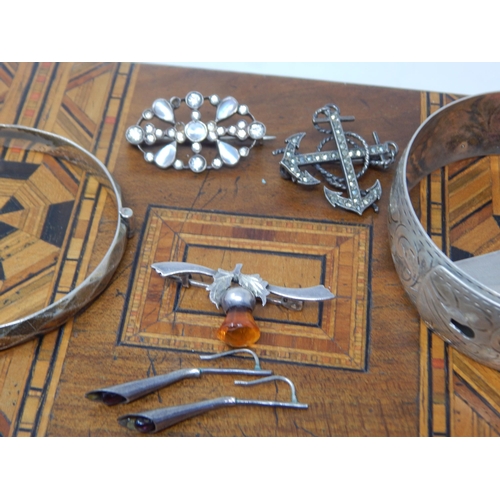 82 - A Quantity of Silver Including a Charles Horner Hatpin, Charm Bracelets, Bangle etc: Weight 174g: Al... 