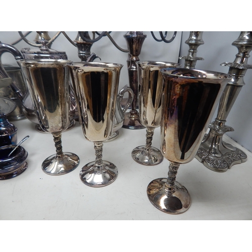 92 - A Box of Silver Plated Wares Including Candelabra, Cocktail Shaker etc (lot)