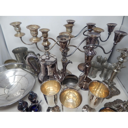 92 - A Box of Silver Plated Wares Including Candelabra, Cocktail Shaker etc (lot)