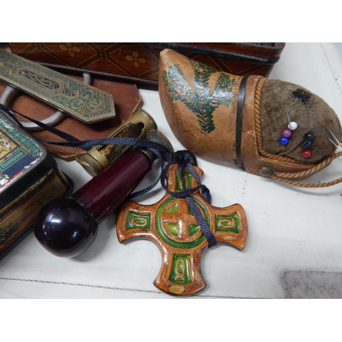 204 - A Quantity of Items Including Desk Seal, Pens, Opera Glasses, Coins, Tins, Sewing Items etc (lot). C... 