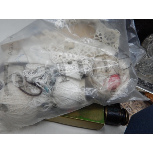 204 - A Quantity of Items Including Desk Seal, Pens, Opera Glasses, Coins, Tins, Sewing Items etc (lot). C... 