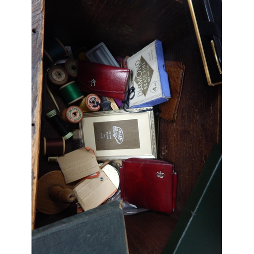 204 - A Quantity of Items Including Desk Seal, Pens, Opera Glasses, Coins, Tins, Sewing Items etc (lot). C... 