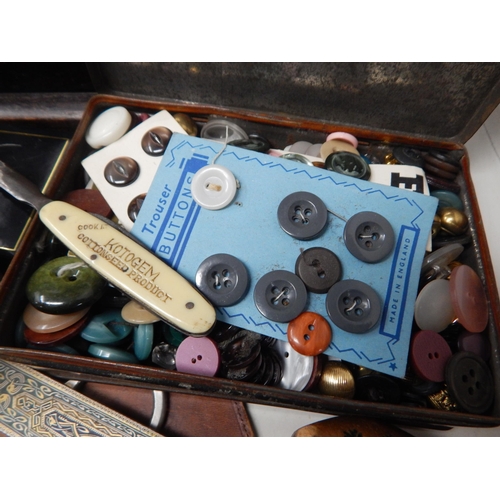 204 - A Quantity of Items Including Desk Seal, Pens, Opera Glasses, Coins, Tins, Sewing Items etc (lot). C... 