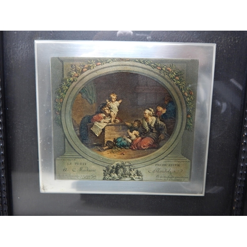 205 - A Pair of French Coloured Silver Engravings: Framed & Glazed: Measuring 36.5cm x 35cm overall