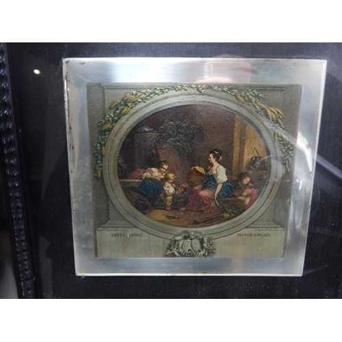 205 - A Pair of French Coloured Silver Engravings: Framed & Glazed: Measuring 36.5cm x 35cm overall