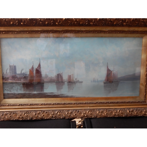 209 - 19th Century Oil of Sailing Boats by T. Bale in Good Gilt Frame: Measuring 103cm x 53.5cm