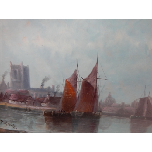 209 - 19th Century Oil of Sailing Boats by T. Bale in Good Gilt Frame: Measuring 103cm x 53.5cm