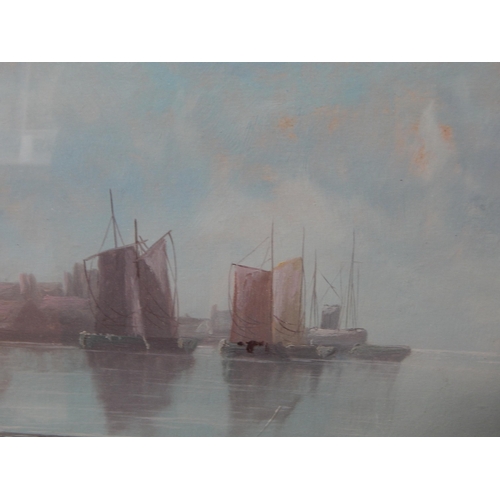 209 - 19th Century Oil of Sailing Boats by T. Bale in Good Gilt Frame: Measuring 103cm x 53.5cm