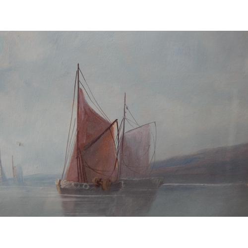 209 - 19th Century Oil of Sailing Boats by T. Bale in Good Gilt Frame: Measuring 103cm x 53.5cm