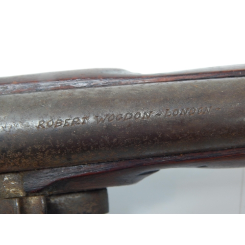 307 - 19th Century Flintlock Pistol. The Barrel Engraved by Robert Wogden, London. Length 48.5cm