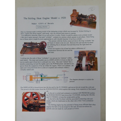222 - German Made Working Model of The Stirling Heat Engine c.1920 by G.B.N of Bavaria together with a she... 