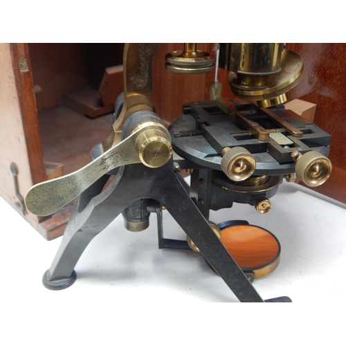 225 - Late 19th Century Triple Nosepiece Microscope by Baker, High Holborn, London with three objective le... 