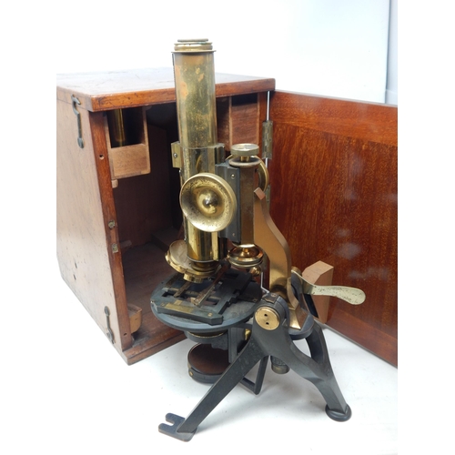 225 - Late 19th Century Triple Nosepiece Microscope by Baker, High Holborn, London with three objective le... 