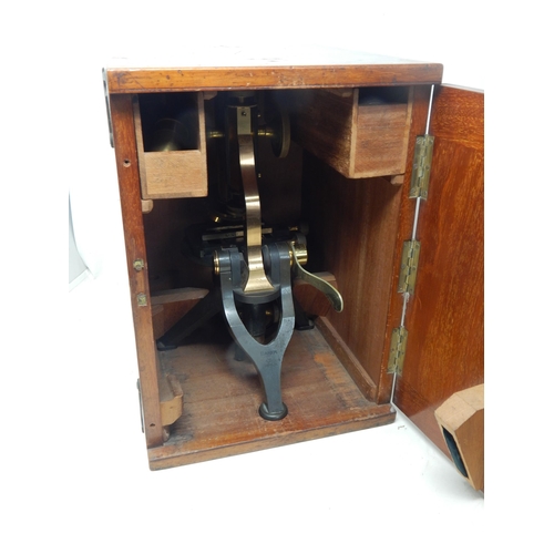 225 - Late 19th Century Triple Nosepiece Microscope by Baker, High Holborn, London with three objective le... 