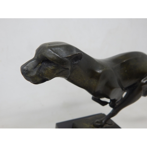 228 - Bronze Figure of a Puma on Plinth with Foundry Label: Width 30.2cm