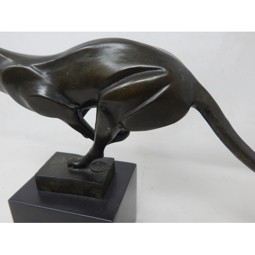 228 - Bronze Figure of a Puma on Plinth with Foundry Label: Width 30.2cm