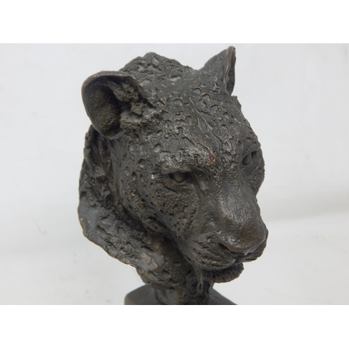 229 - Bronze Figure of a Tigers Head on Plinth: Signed 