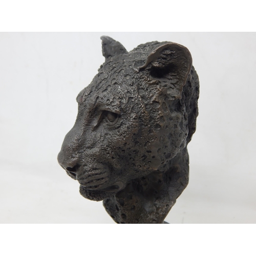 229 - Bronze Figure of a Tigers Head on Plinth: Signed 