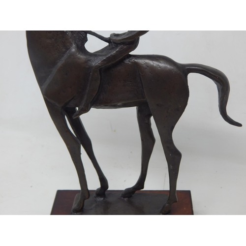 233 - Abstract Bronze Figure of a Horse with Female Rider on Plinth: Height 26.5cm